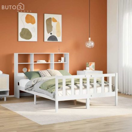 vidaXL fehér tömör fenyőfa könyvespolcos ágy matrac nélkül 120x190 cm