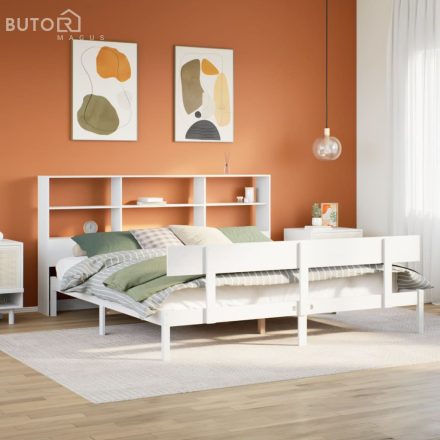 vidaXL fehér tömör fenyőfa könyvespolcos ágy matrac nélkül 180x200 cm