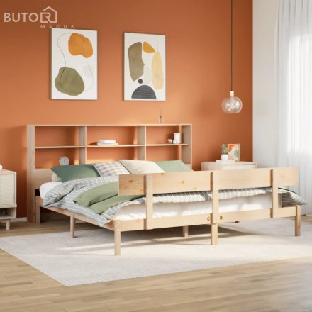 vidaXL tömör fenyőfa könyvespolcos ágy matrac nélkül 200 x 200 cm