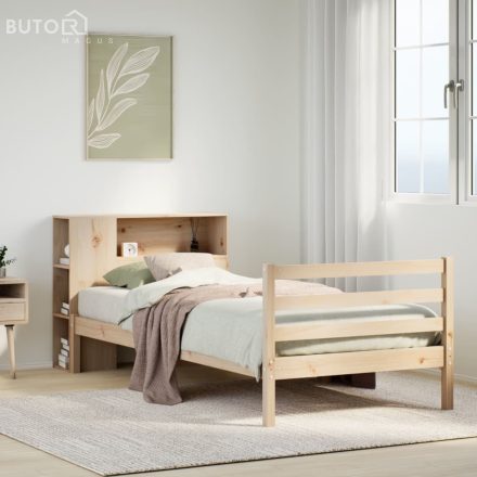 vidaXL tömör fenyőfa könyvespolcos ágy matrac nélkül 90 x 200 cm