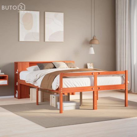 vidaXL viaszbarna tömör fa könyvespolcos ágy matrac nélkül 135 x 190cm