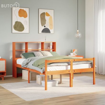 vidaXL viaszbarna tömör fa könyvespolcos ágy matrac nélkül 150 x 200cm