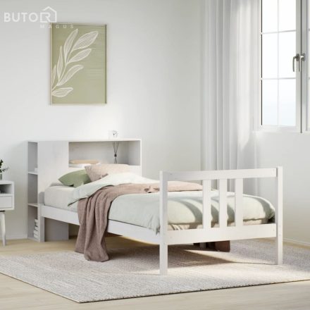 vidaXL fehér tömör fenyőfa könyvespolcos ágy matrac nélkül 90 x 200 cm