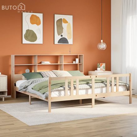 vidaXL tömör fenyőfa könyvespolcos ágy matrac nélkül 180 x 200 cm