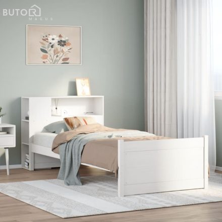 vidaXL fehér tömör fenyőfa könyvespolcos ágy matrac nélkül 100x200 cm