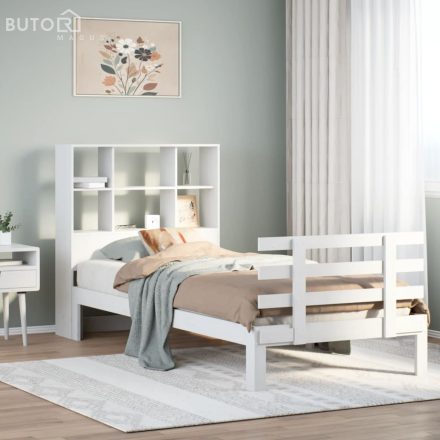 vidaXL fehér tömör fenyőfa könyvespolcos ágy matrac nélkül 90 x 190 cm