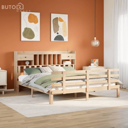 vidaXL tömör fenyőfa könyvespolcos ágy matrac nélkül 180 x 200 cm