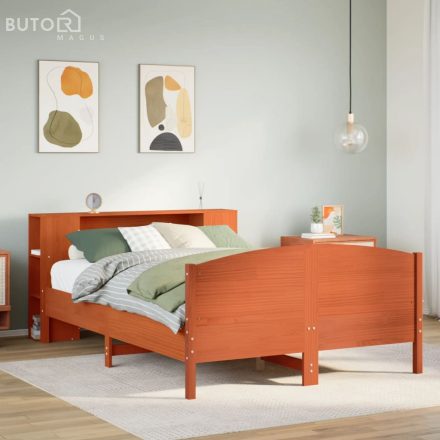 vidaXL barna tömör fenyőfa könyvespolcos ágy matrac nélkül 135 x 190cm