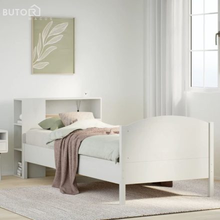 vidaXL fehér tömör fenyőfa könyvespolcos ágy matrac nélkül 90 x 190 cm