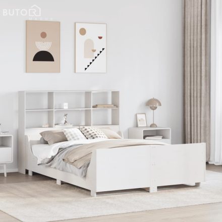 vidaXL fehér tömör fa könyvespolcos ágy matrac nélkül 140 x 200 cm