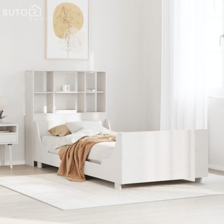 vidaXL fehér tömör fa könyvespolcos ágy matrac nélkül 90 x 200 cm