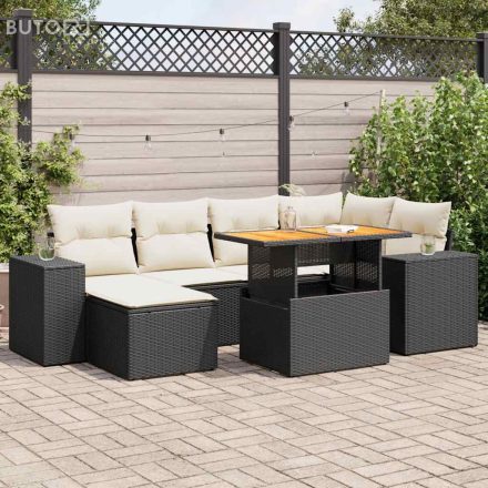 vidaXL 7 részes fekete polyrattan kerti ülőgarnitúra párnával