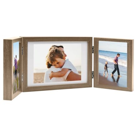 vidaXL világosbarna háromszárnyas fényképkeret 28x18 cm + 2x(13x18 cm)