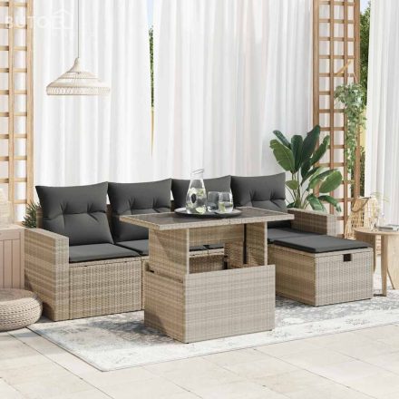 vidaXL 6 részes világosszürke polyrattan kerti ülőgarnitúra párnákkal