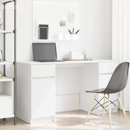 vidaXL Asztal fiókkal polcokkal ajtóval Fehér 140 x 49 x 76 cm Faanyag