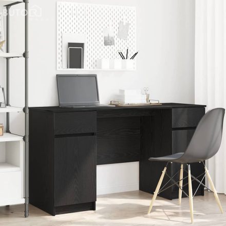 vidaXL Asztal fiókkal polcokkal Musta tammi 140 x 49 x 76 cm Faanyag