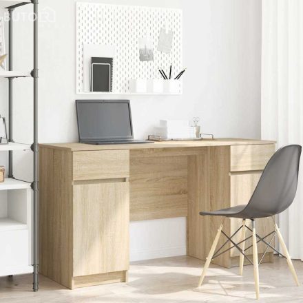 vidaXL Asztal fiókkal polcokkal sonoma tölgy 140 x 49 x 76 cm Faanyag