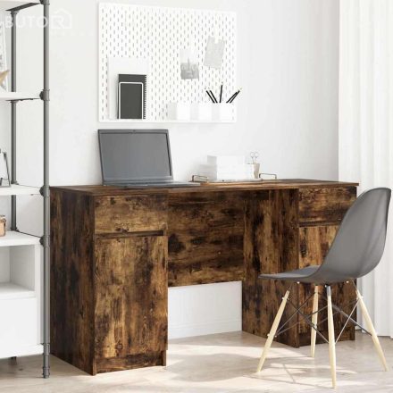 vidaXL Asztal fiókkal polcokkal Füstölt tölgy 140 x 49 x 76 cm Faanyag