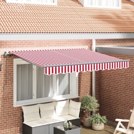 vidaXL Kézi összecsukható napernyő piros és fehér 350x200 cm