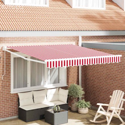 vidaXL Behúzható napellenző Piros és fehér 350 x 250 cm szövet