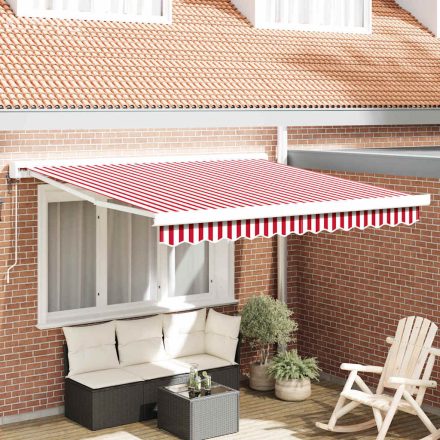 vidaXL Behúzható napellenző Piros és fehér 350 x 250 cm Szövet, Fém