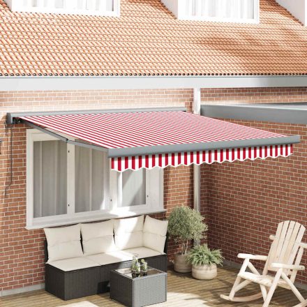 vidaXL Behúzható napellenző Piros és fehér 350 x 250 cm Szövet, Fém