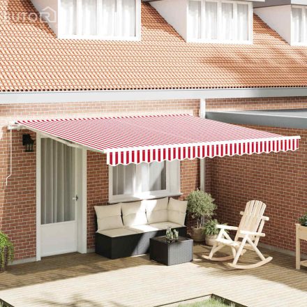 vidaXL Behúzható napellenző Piros és fehér 400 × 300 cm Poliészter
