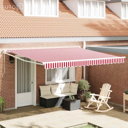 vidaXL Behúzható napellenző Piros és fehér 400 × 300 cm Poliészter