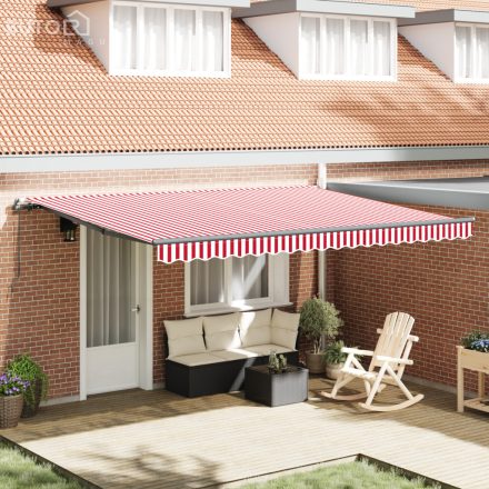 vidaXL Manuális Behúzható Napernyő Piros és Fehér Csíkos 450x350 cm