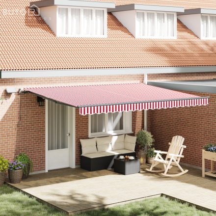 vidaXL Kézi Behúzható Napellenző LED-del Piros és Fehér Csíkkal 450x350 cm