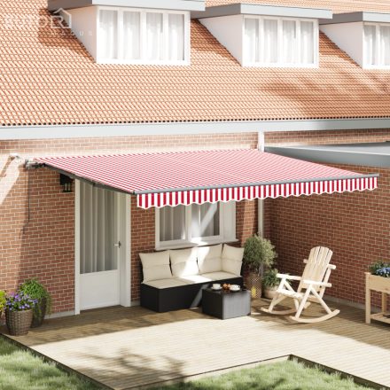 vidaXL automatikus behúzható napellenző LED piros és fehér csíkkal 450x350 cm