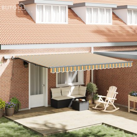 vidaXL Behúzható napellenző Zöld és sárga 450 × 350 cm szövet