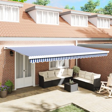 vidaXL Kézi Behúzható Napernyő Kék és Fehér 500x300 cm