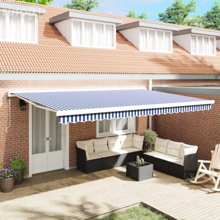 vidaXL Automatikus Behúzható Napellenző Kék és Fehér 500x300 cm