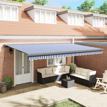 vidaXL Manuálisan behúzható napernyő kék és fehér 500x300 cm