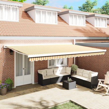 vidaXL Automatikus Behúzható Napellenző - Narancs és Fehér, 500x300 cm