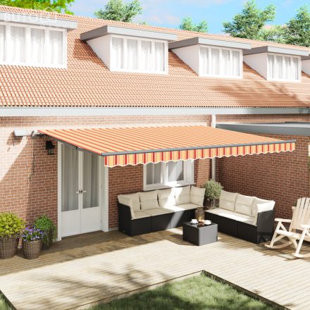 vidaXL Manuális Behúzható Napernyő LED sárga és narancssárga 500x300 cm