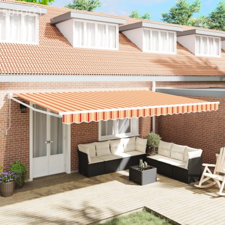 vidaXL Kézi Kihúzható Napellenző Narancs és Fehér 500x300 cm