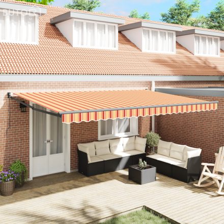 vidaXL Manuális Behúzható Napellenző Sárga és Narancs 500x300 cm