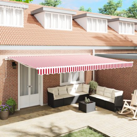 vidaXL Kézi behúzható napellenző Piros és fehér csík 500x300 cm
