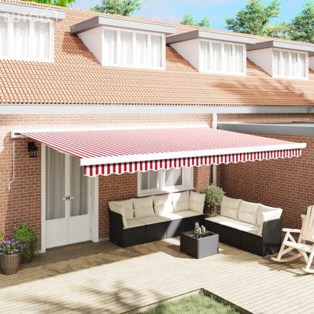 vidaXL Manuális Behúzható Napellenző Piros és Fehér Csík 500x300 cm