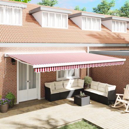 vidaXL Automatikus behúzható napellenző piros-fehér csíkos 500x300 cm