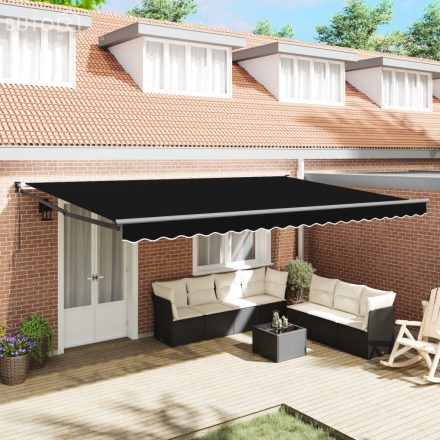 vidaXL Manuális Behúzható Napellenző Fekete 500x300 cm