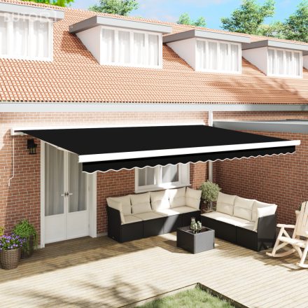 vidaXL Manuális behúzható napellenző fekete 500x300 cm