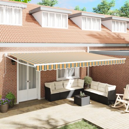 vidaXL Kézi behúzható napellenző zöld és sárga 500x300 cm
