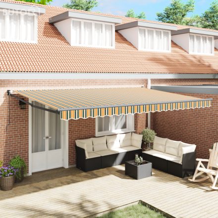 vidaXL Manuális Behúzható Napellenző Zöld és Sárga 500x300 cm
