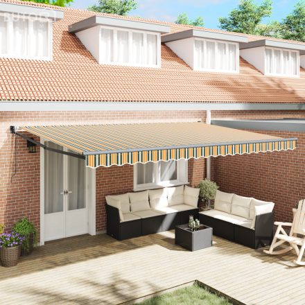 vidaXL Automatikus behúzható napellenző Zöld és Sárga 500x300 cm