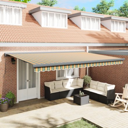vidaXL Kézi behúzható napellenző zöld és sárga 500x300 cm