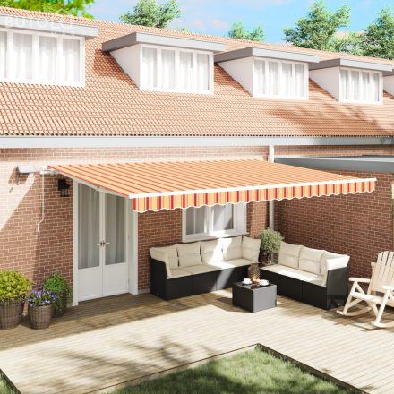 vidaXL Kézi behúzható napellenző LED világítással sárga és narancs 500x350 cm