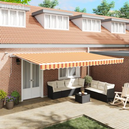 vidaXL Automatikus Behúzható Napernyő LED-del, Sárga és Narancs 500x350 cm